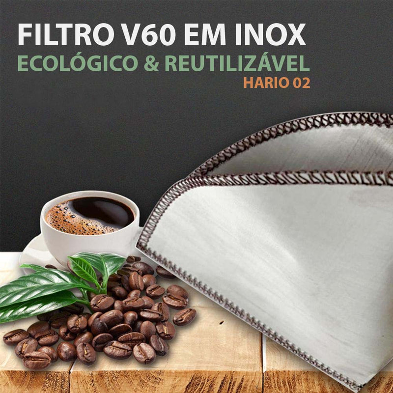 Filtro Cônico V60 Reutilizável em Inox Tamanho Hario 02