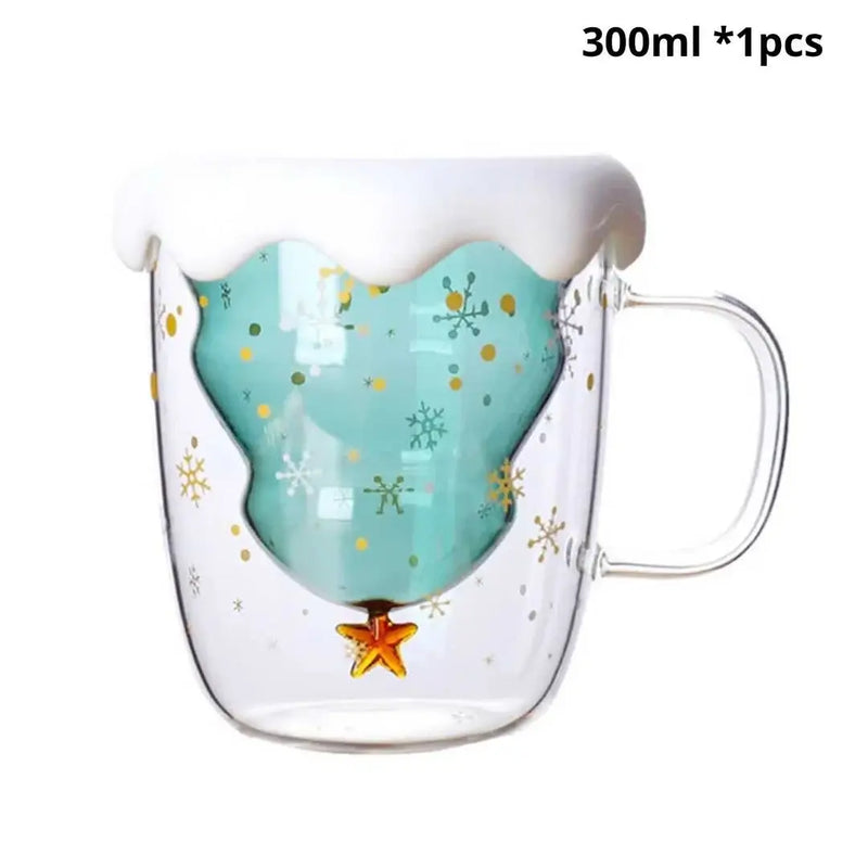 Caneca Árvore de Natal em Vidro Duplo com Tampa