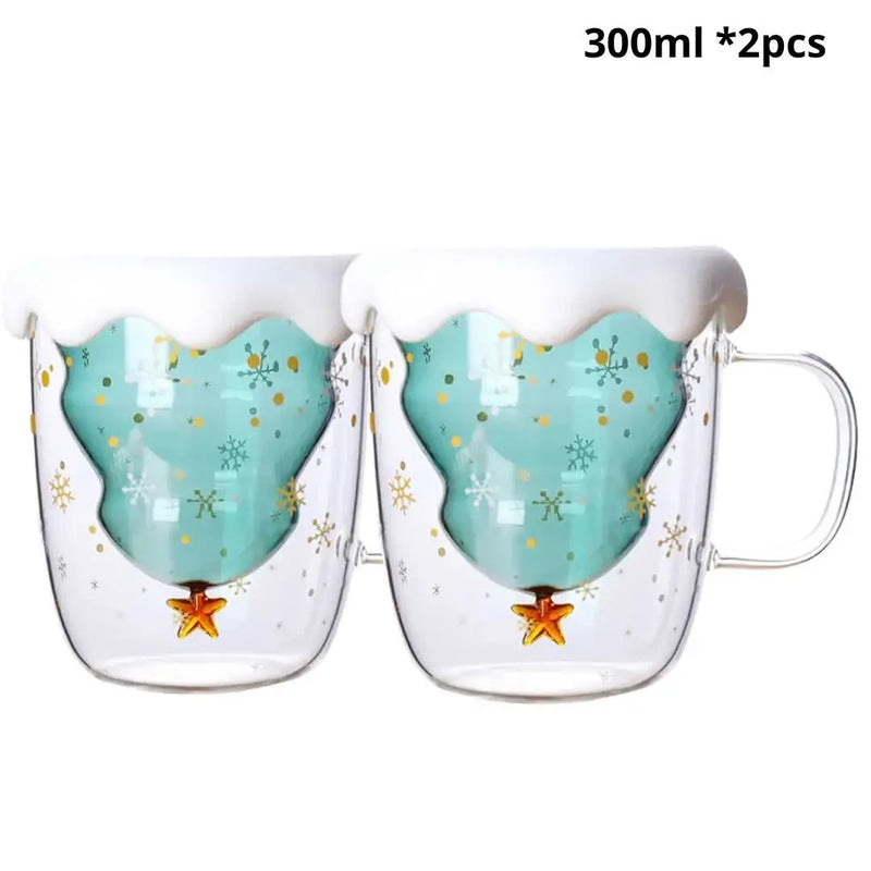 Caneca Árvore de Natal em Vidro Duplo com Tampa