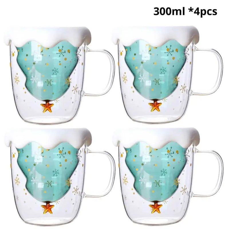 Caneca Árvore de Natal em Vidro Duplo com Tampa