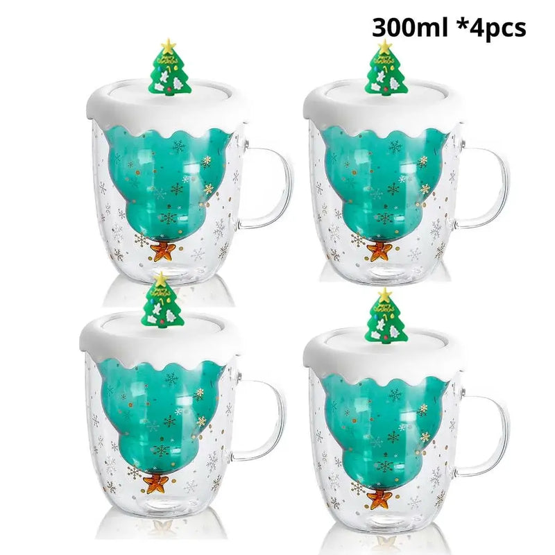 Caneca Árvore de Natal em Vidro Duplo com Tampa