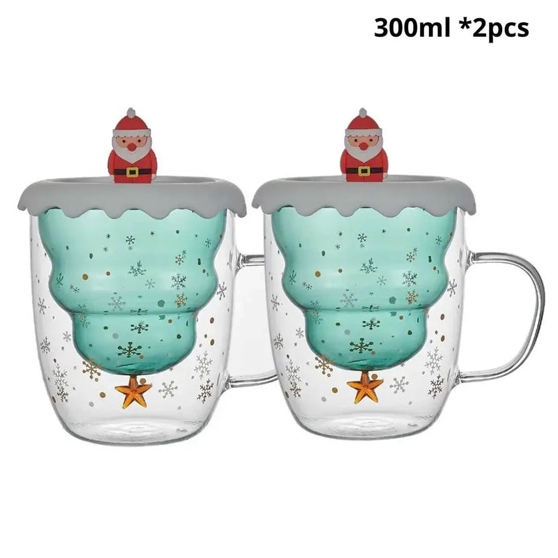 Caneca Árvore de Natal em Vidro Duplo com Tampa