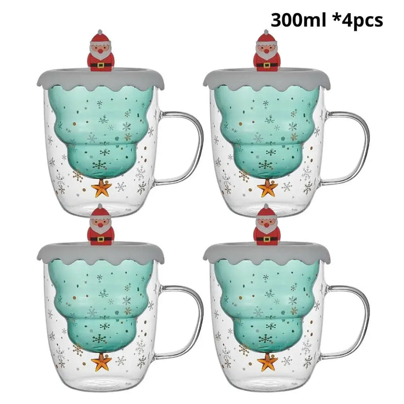 Caneca Árvore de Natal em Vidro Duplo com Tampa