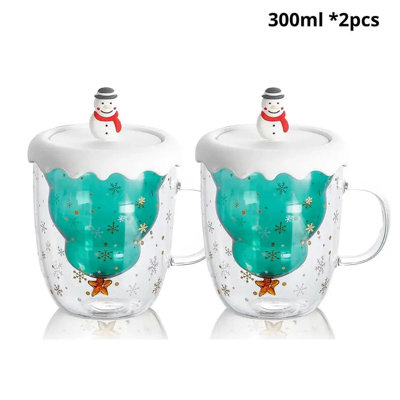 Caneca Árvore de Natal em Vidro Duplo com Tampa