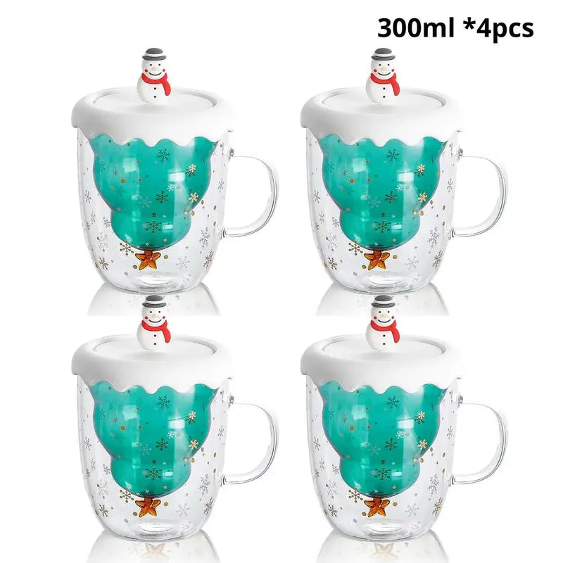 Caneca Árvore de Natal em Vidro Duplo com Tampa