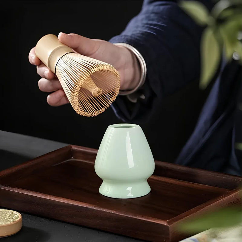 Conjunto Para Matcha em Carâmica e Bambu Com 3 Peças