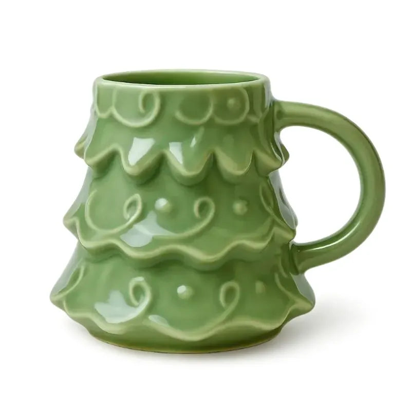 Caneca Árvore de Natal em Cerâmica Feita à Mão - 340ml