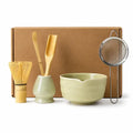 Kit Premium para Matcha Japonês 6 Peças | Chawan Cerâmica com Bico, Chasen Bambu, Peneira Inox, Chashaku e Espátula