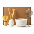 Kit Premium para Matcha Japonês 6 Peças | Chawan Cerâmica com Bico, Chasen Bambu, Peneira Inox, Chashaku e Espátula