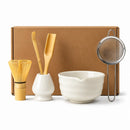 Kit Premium para Matcha Japonês 6 Peças | Chawan Cerâmica com Bico, Chasen Bambu, Peneira Inox, Chashaku e Espátula