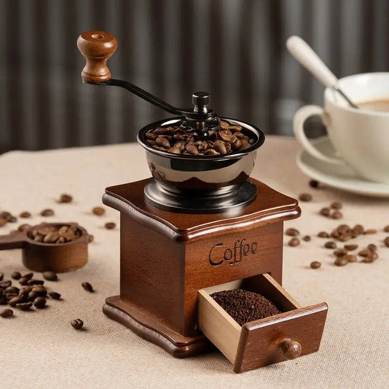 Moedor de Café Manual em Madeira e Aço Inox Estilo Retrô