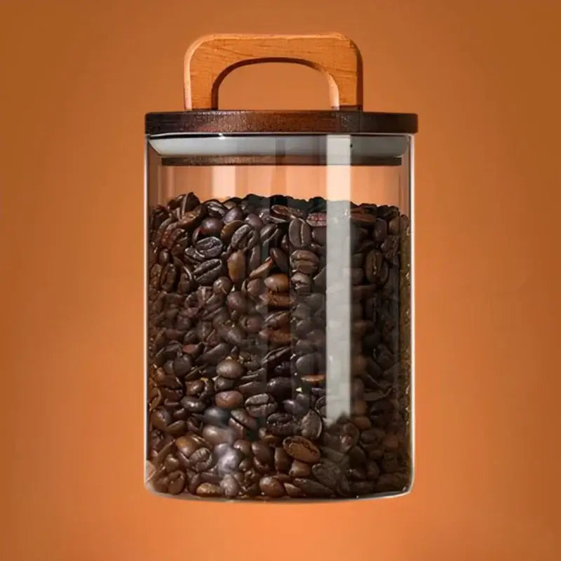 Pote Hermético com Tampa Wood Beans Para Café e Chá