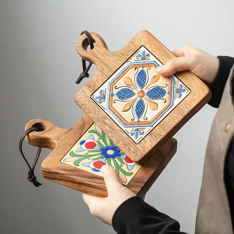 Porta Copo ou Panela em Madeira com Azulejo Artesanal